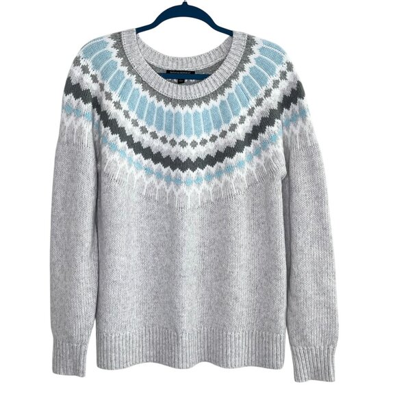 ❄️ Banana Republic Fair Isle Crewneck Sweater-Gray with Blue & White-NWT, Large - Picture 1 of 7